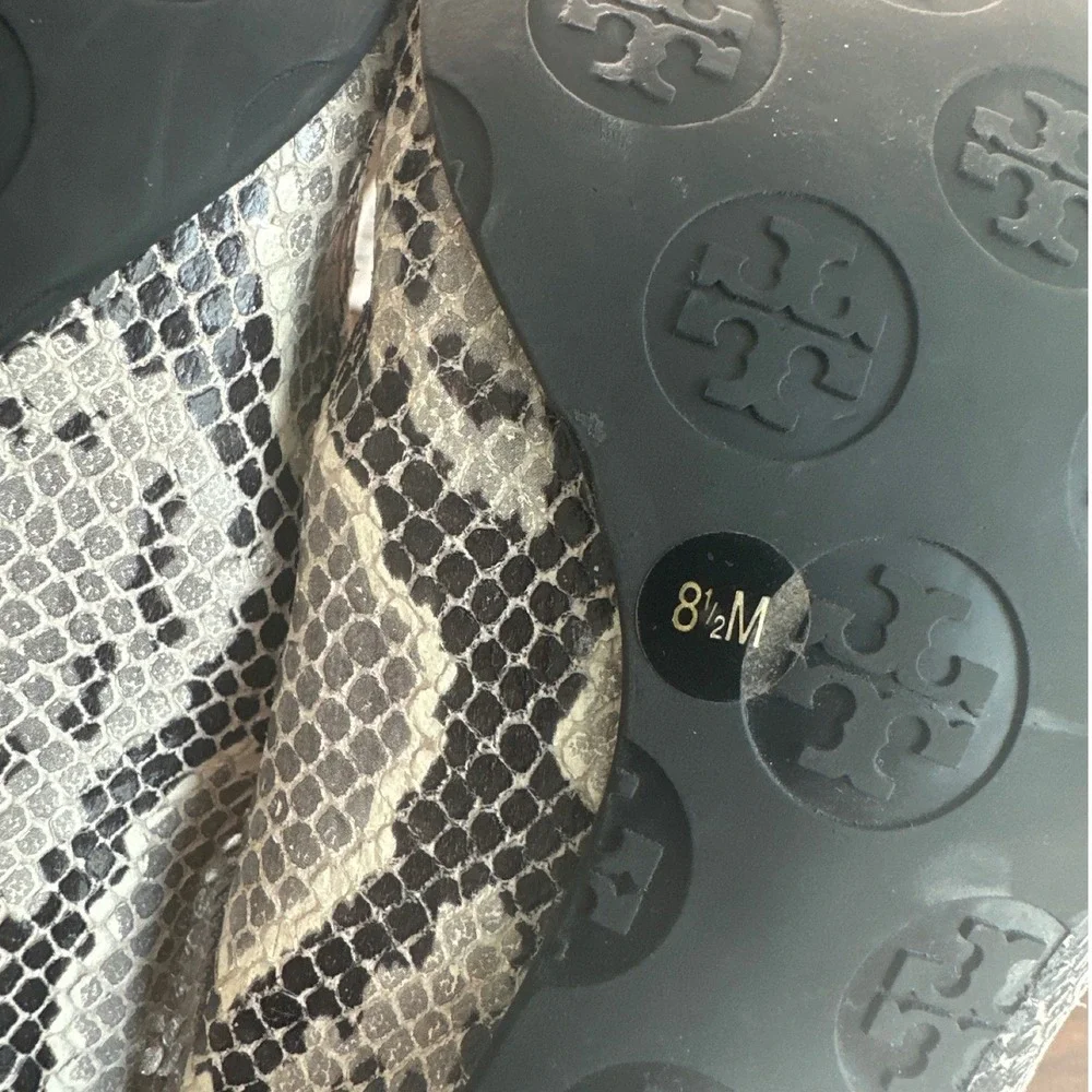 Tory Burch Claire Snake Embossed Python Block Heel Pumps Gray Black 8.5